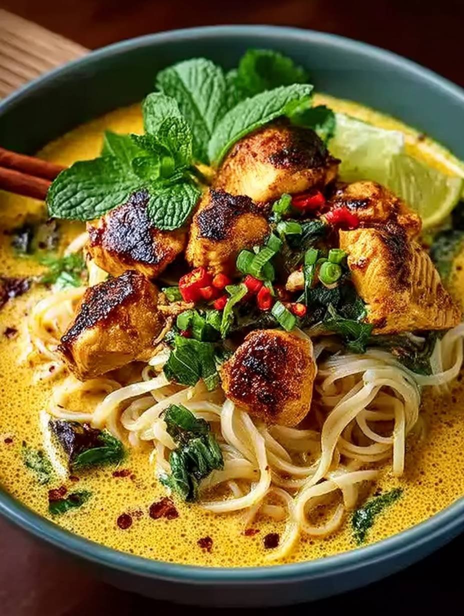 Cremiges thailändisches Kurkuma Hähnchen mit Nudeln image 2