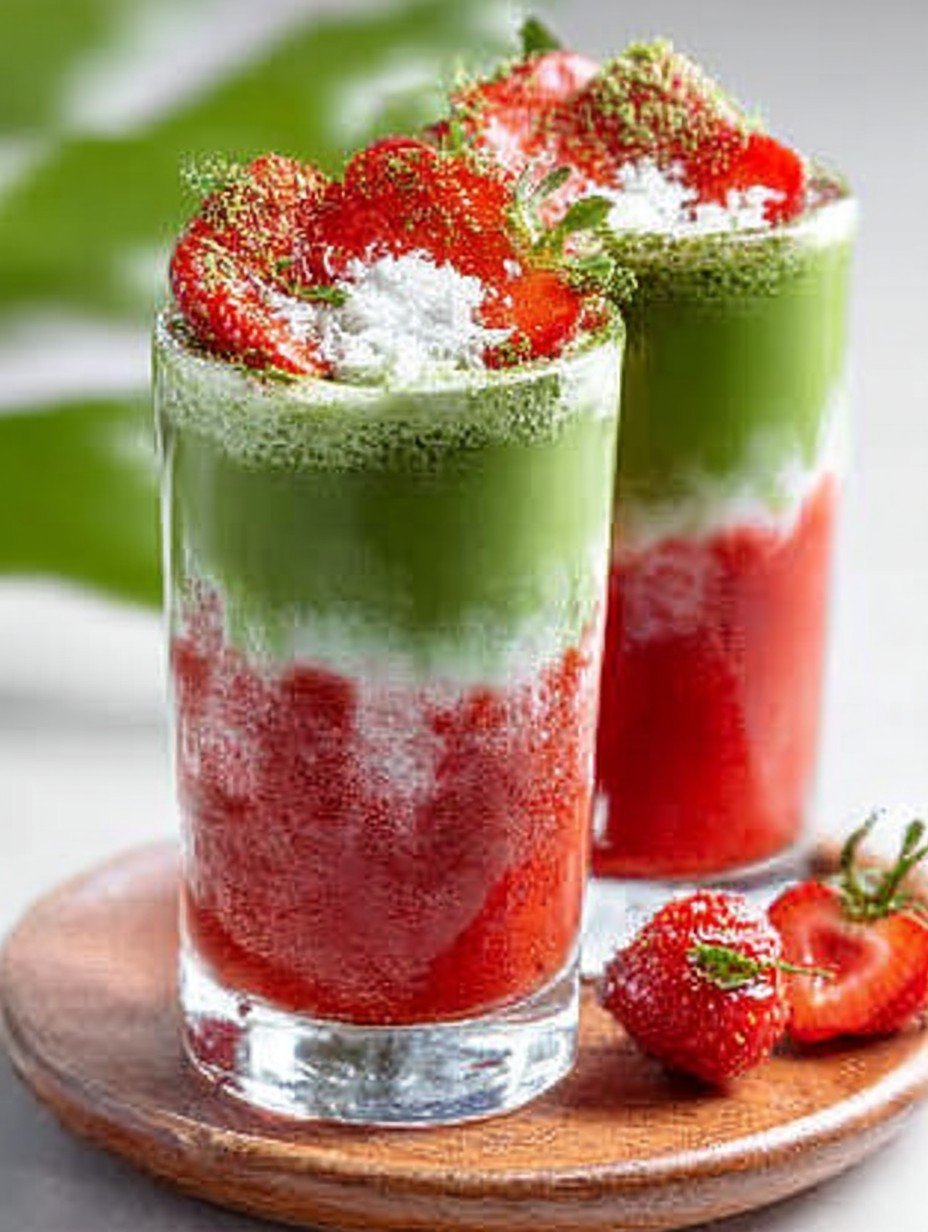 Erfrischender eisgekühlter Erdbeer-Matcha-Latte image 2
