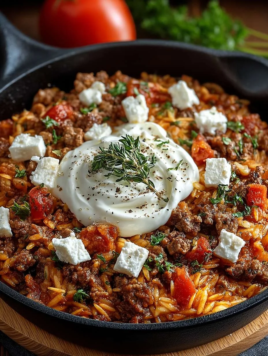 Griechisches Kritharaki-Pfanne mit Hackfleisch & Feta – So lecker! image 2