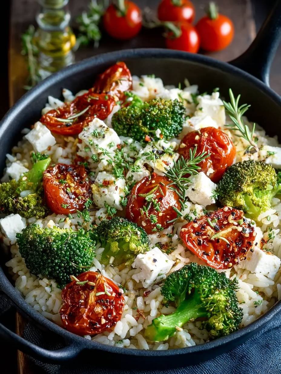 Köstlicher One-Pot-Reis mit Feta, Tomaten und Brokkoli image 2