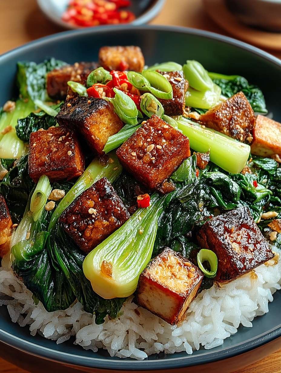 GEBRATENER PAK CHOI MIT KNUSPRIGEM TOFU UND REIS image 2