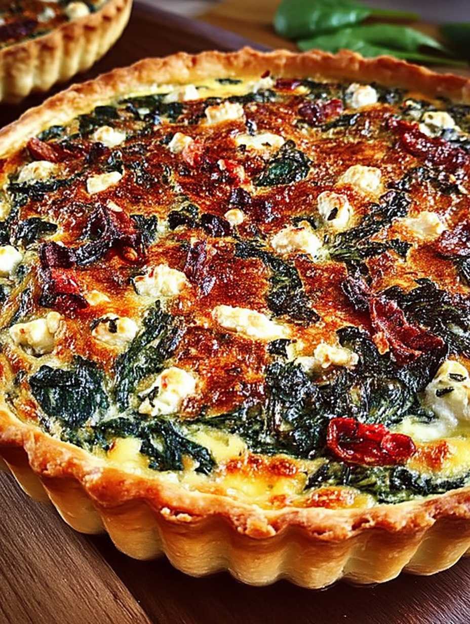 Quiche mit Spinat, Schafkäse, getrockneten Tomaten und Pinienkernen image 2