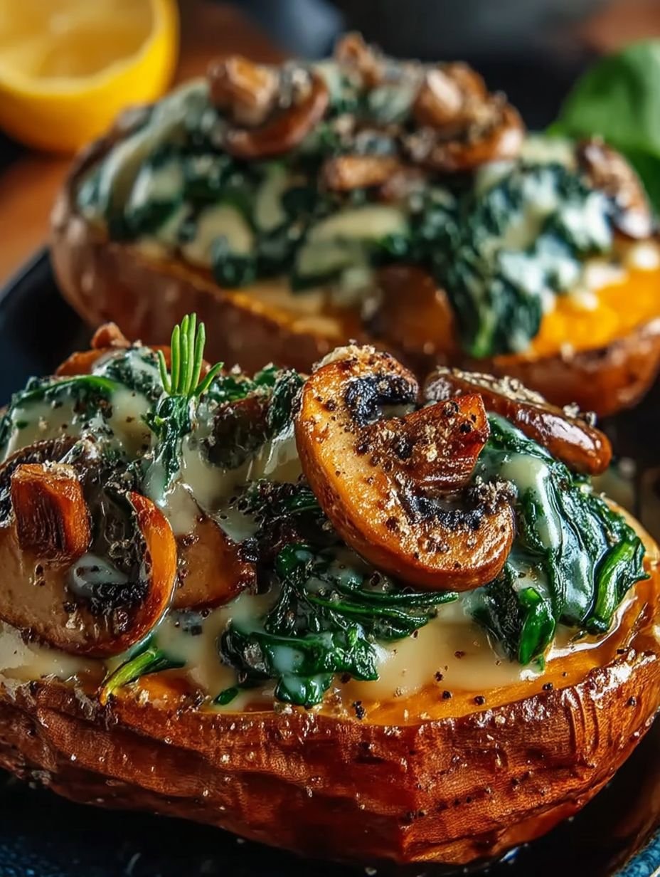 Gefüllte Süßkartoffeln mit Champignons und Spinat image 2