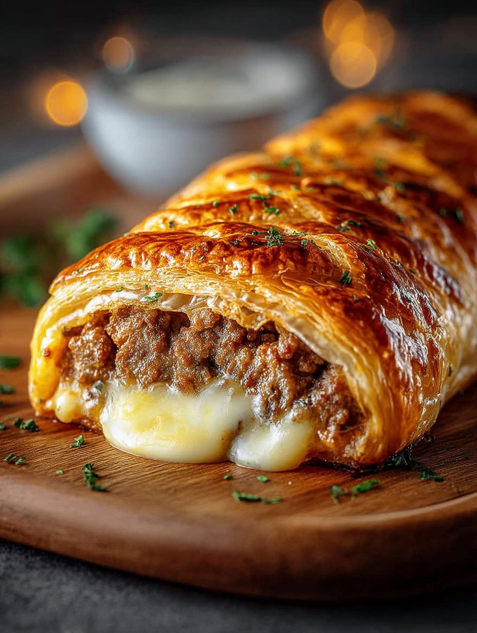 Herzhafte Hackfleisch-Käse-Rolle mit Blätterteig image 2