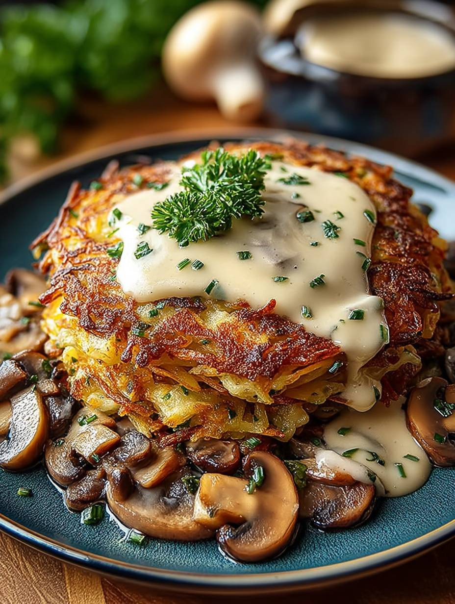 Mozzarella-Rösti mit Zwiebel-Pilzrahmsauce image 2