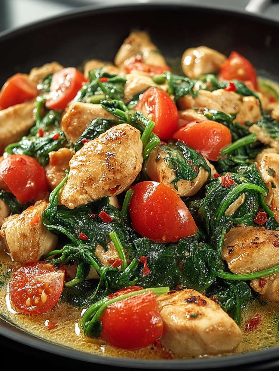 Schnelle Keto Hähnchen-Spinat-Tomaten-Pfanne image 2