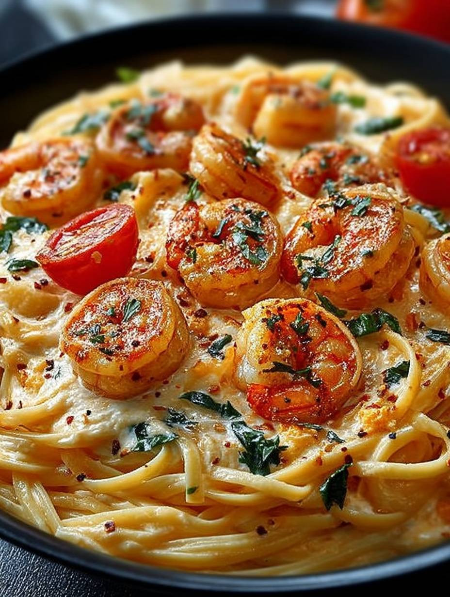 Spaghetti mit Garnelen in Frischkäsesoße image 2