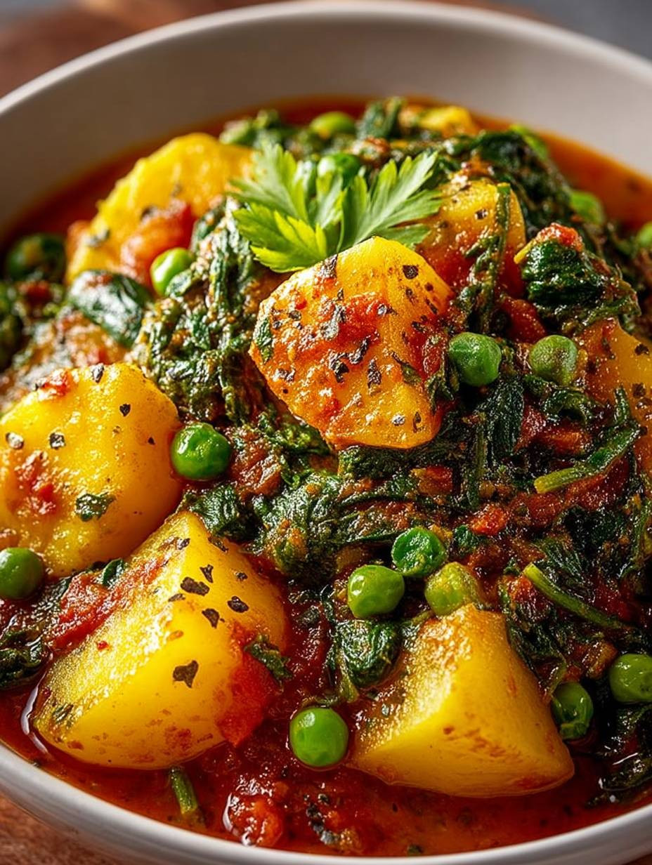 Veganes Kartoffelcurry Spinat Erbsen image 2