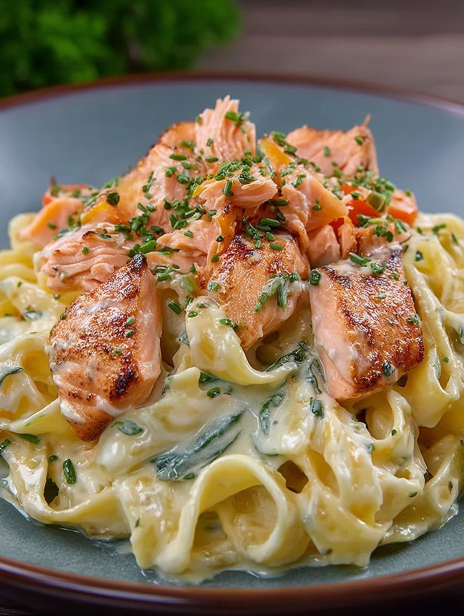 Pasta mit Lachs und Sahnesoße image 2